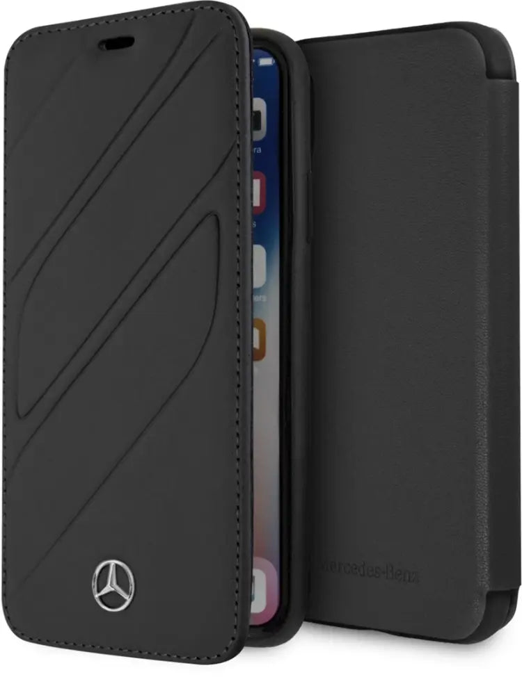 Mercedes iPhone X Booktype Case - New Organic I Genuine Leather - Black