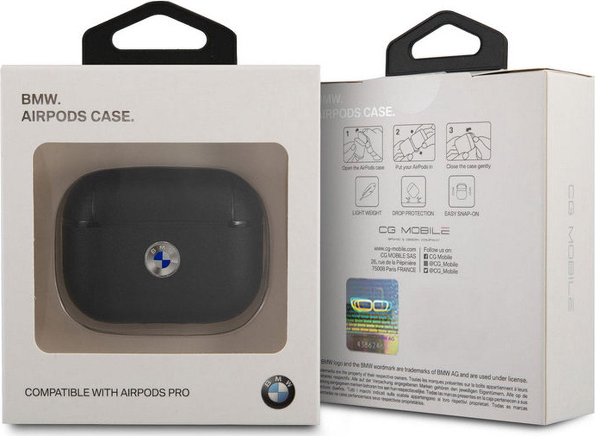 BMW AirPods Pro Leather Case - Black with Silver Metal Logo