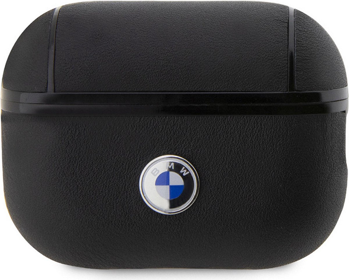 BMW AirPods Pro 2 Leather Case - Black with Silver Metal Logo