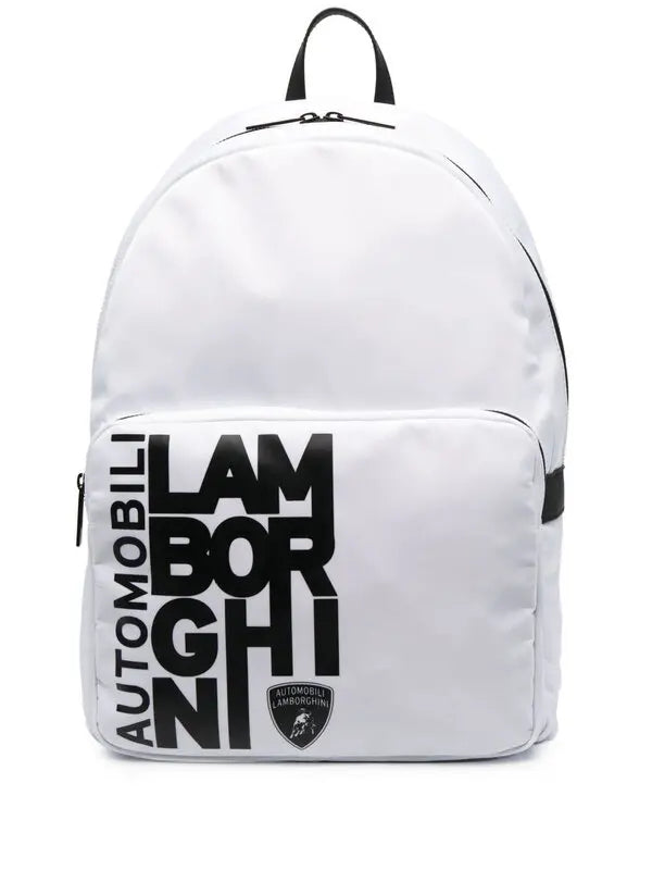 Lamborghini Split Logo Script White Backpack