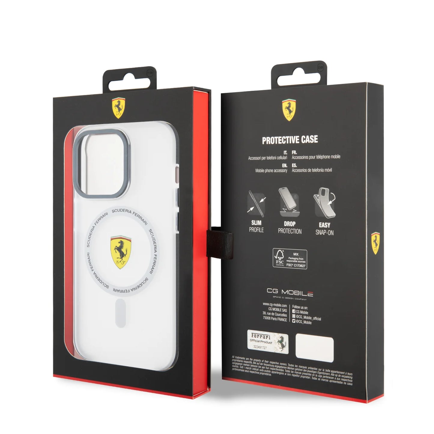 Ferrari iPhone 15 Pro MagSafe Hard Case - Contrast Bumper with SF Ring - Black