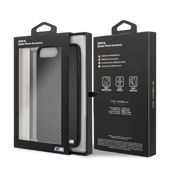 BMW M iPhone 8 Plus Hard Case - Carbon PU with Red Stripe - Navy