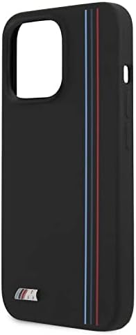 BMW M iPhone 13 Pro Hard Case - Silicone with Tricolor Lines - Black