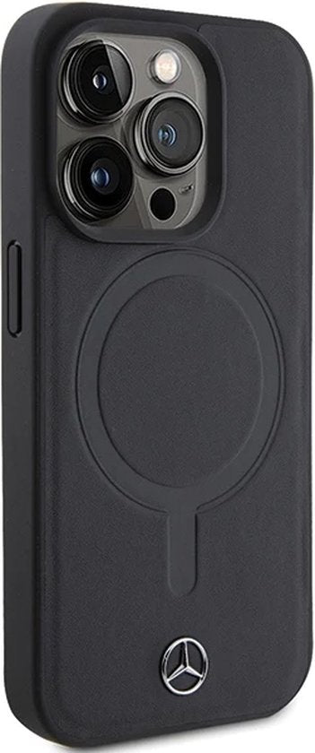 Mercedes-Benz iPhone 15 Pro MagSafe Hard Case - Plain Smooth Leather - Black