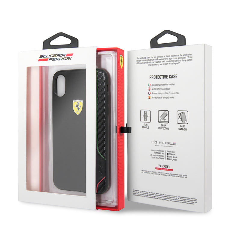 Ferrari iPhone X / XS Hard Case - Carbon Leather - Black