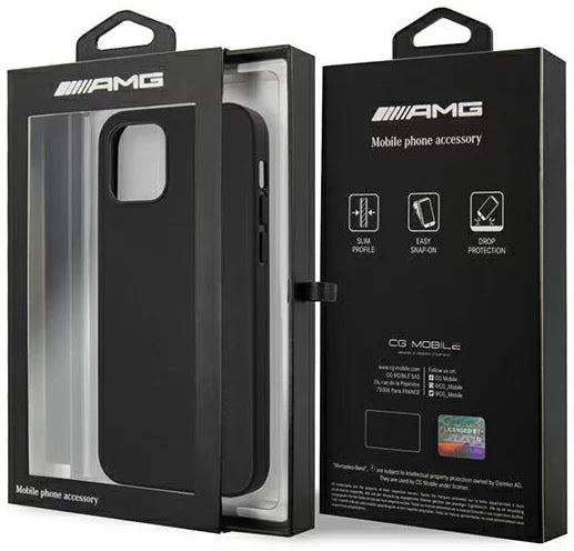 AMG iPhone 12 / iPhone 12 Pro Leather Case - Black with Hot-Stamped Logo