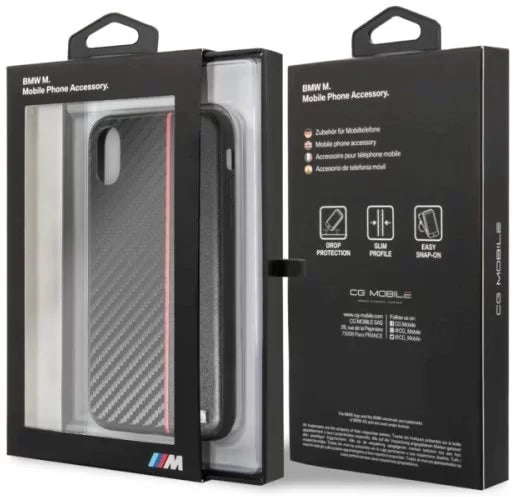 BMW M iPhone X Hard Case - Carbon PU with Red Stripe - Black