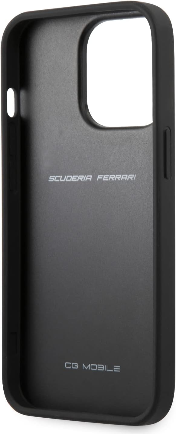 Ferrari iPhone 12 Leather Case - Black with Red Stripe