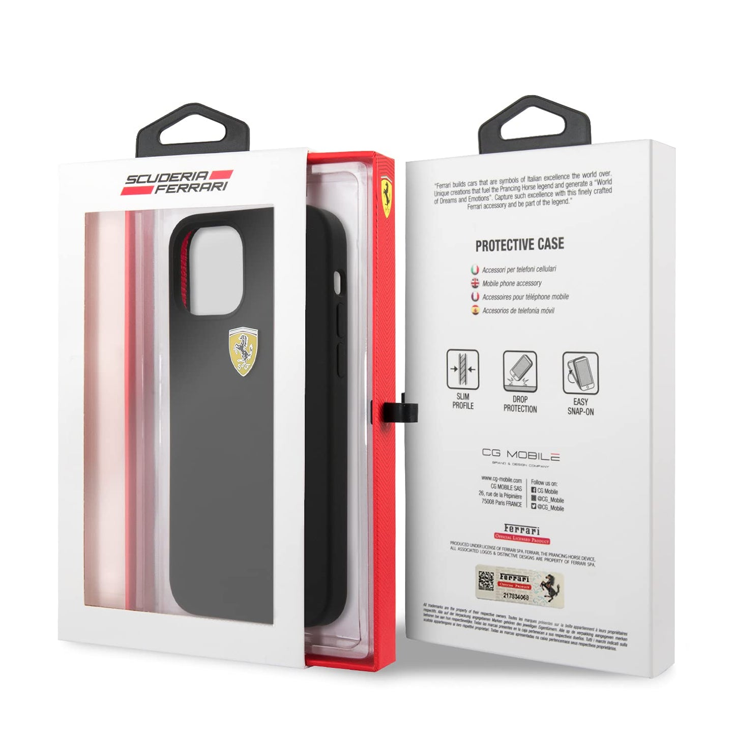Ferrari iPhone 12 / 12 Pro Case - On Track TPU Silicone with Metal Logo - Black