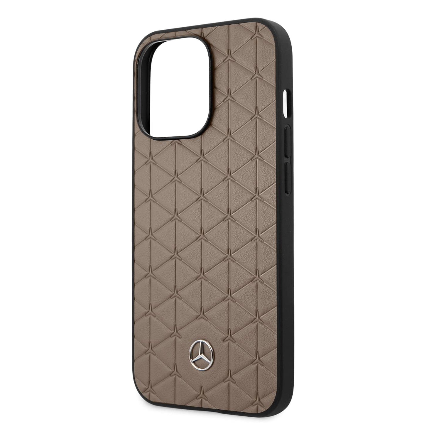 Mercedes-Benz iPhone 13 Hard Case - Leather Quilted with Mini Stars & Lines - Brown