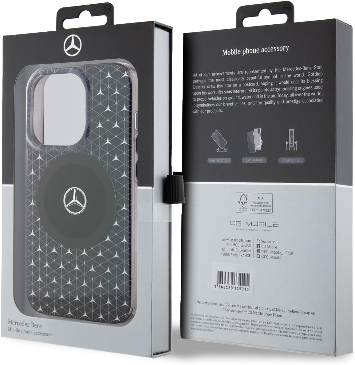 Mercedes-Benz iPhone 15 Pro MagSafe Case - Double Layer with Mini Stars Pattern - Black