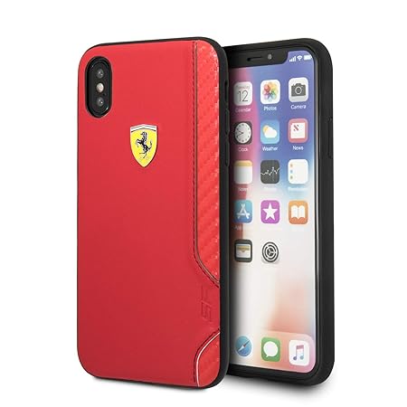 Ferrari iPhone X Hard Case - On Track PU Leather with Yellow Shield Logo - Red