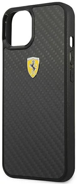 Ferrari iPhone 13 Hard Case - Carbon with Metal Logo - Black