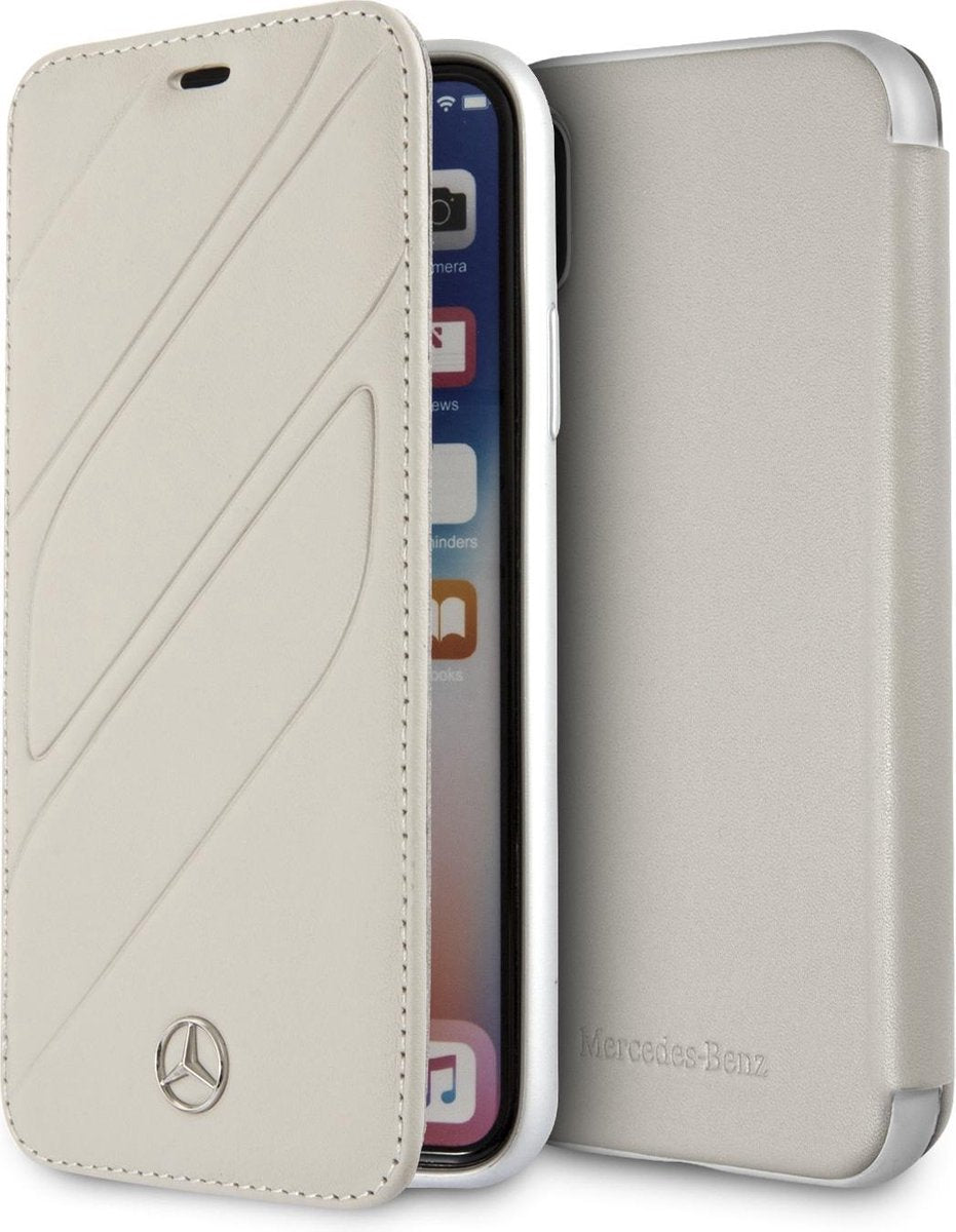 Mercedes iPhone X Booktype Case - New Organic I Genuine Leather - Crystal Grey