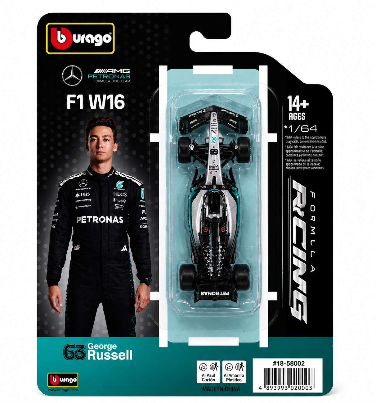 1:64 Scale Model | Mercedes-AMG F1 W16 George Russell Car