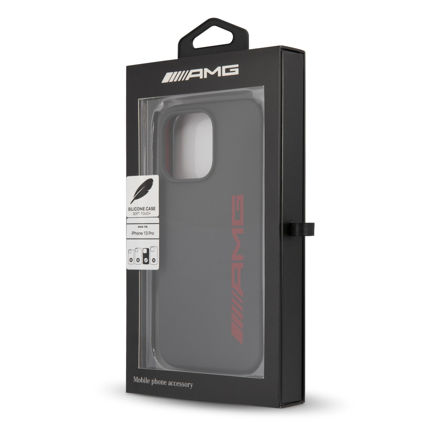 AMG iPhone 13 Pro Hard Case - Silicone with Large Red Logo - Grey