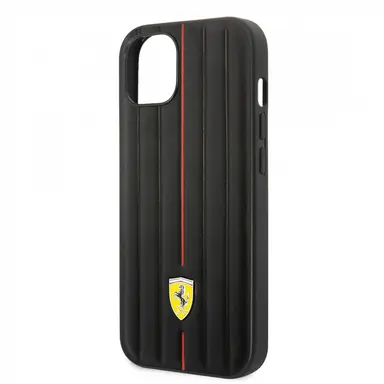 Ferrari iPhone 14 Hard Case - Leather with Hot-Stamped Line - Black