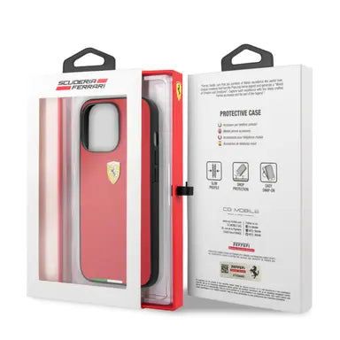 Ferrari iPhone 13 Pro Max Hard Case - PU with Italy Flag Line - Red