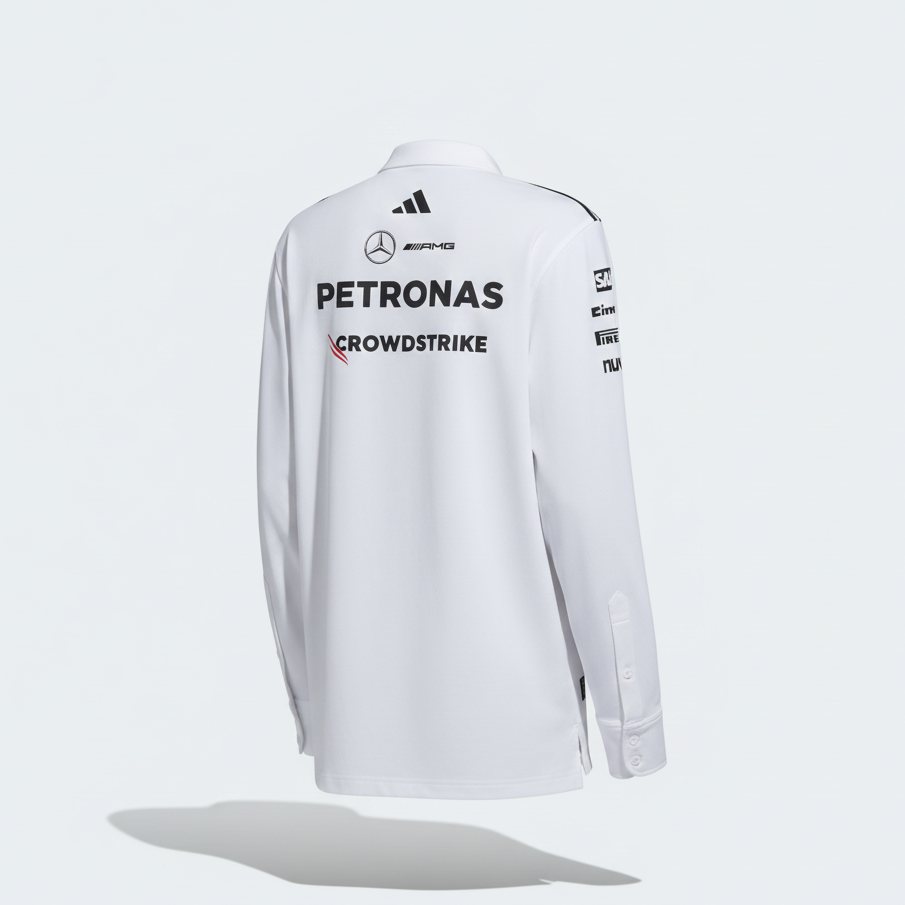 Mercedes Men's Team Long Sleeve Polo White 2025-RP Teamwear