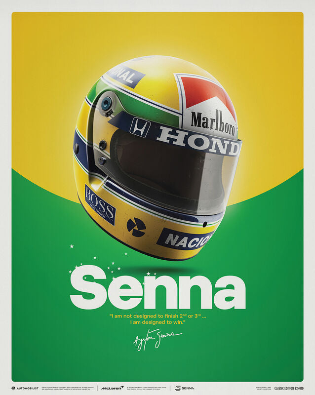 McLaren F1 Team Ayrton Senna Helmet Poster San Marino GP 1988 - Fanwear