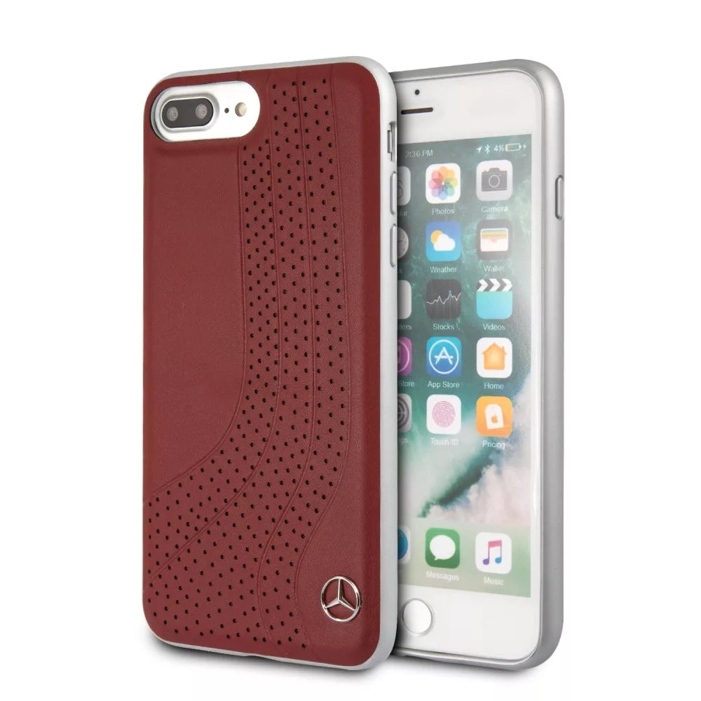 Mercedes iPhone 8 Plus Hard Case - Pattern II Genuine Leather - Black