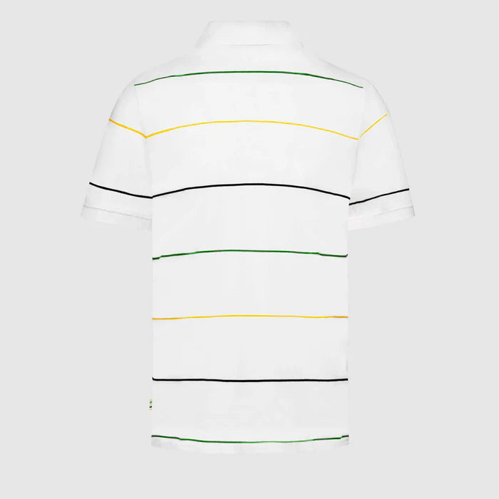 Ayrton Senna Men's Stripe Cotton Polo White 2025-Fanwear