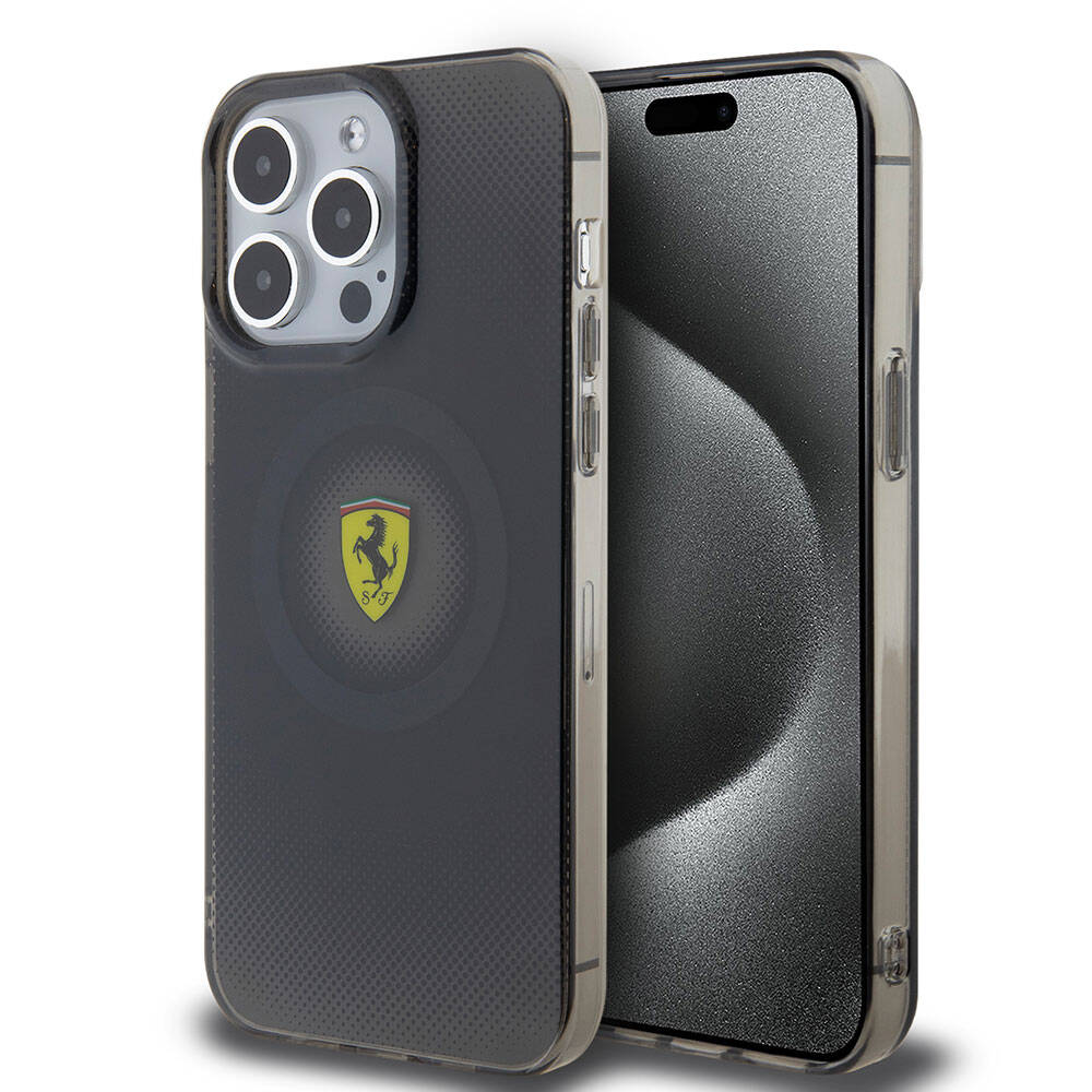 Ferrari iPhone 15 Pro Max MagSafe Hard Case - Dots Pattern - Black