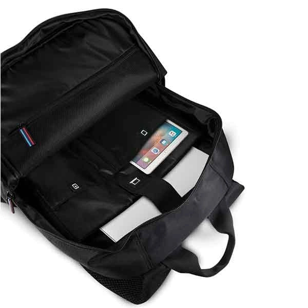 BMW PU Leather Carbon Effect Blue Stripe Backpack