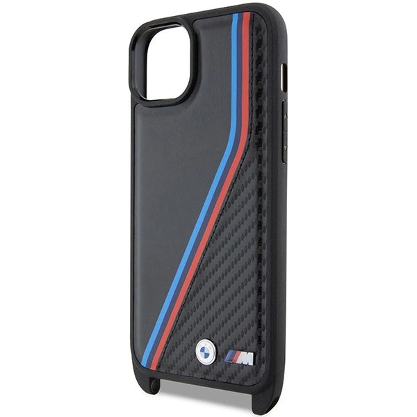 BMW M iPhone 13 Hard Case - PU Carbon with Tricolor Stitching - Black