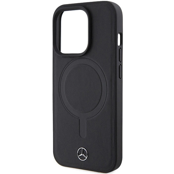 Mercedes-Benz iPhone 15 Pro Max MagSafe Hard Case - Plain Smooth Leather - Black