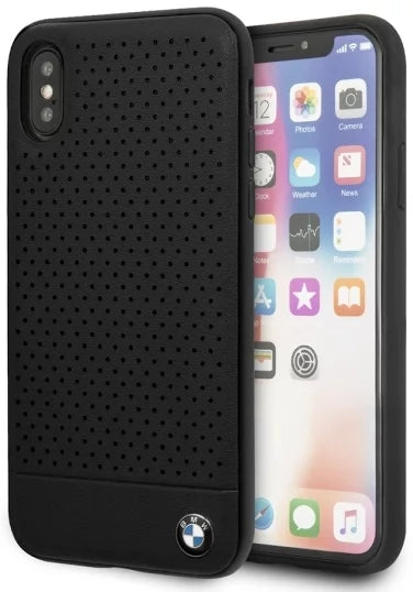 BMW iPhone X / XS Hard Case - Black Perforated Leather