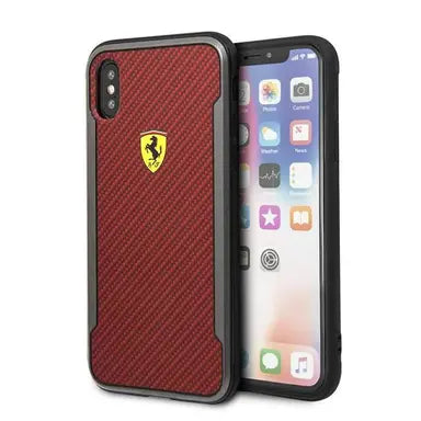 Ferrari iPhone X Hard Case - On Track Racing Shield Printed Carbon Effect - Red