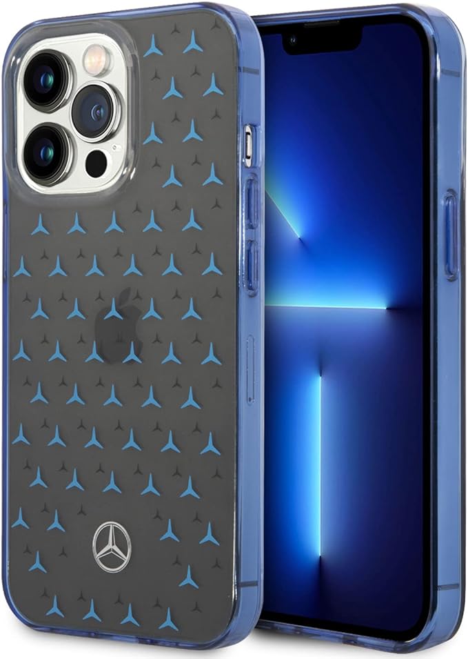 Mercedes-Benz iPhone 14 Pro Hard Case - Double Layer Large Star Design - Black Blue