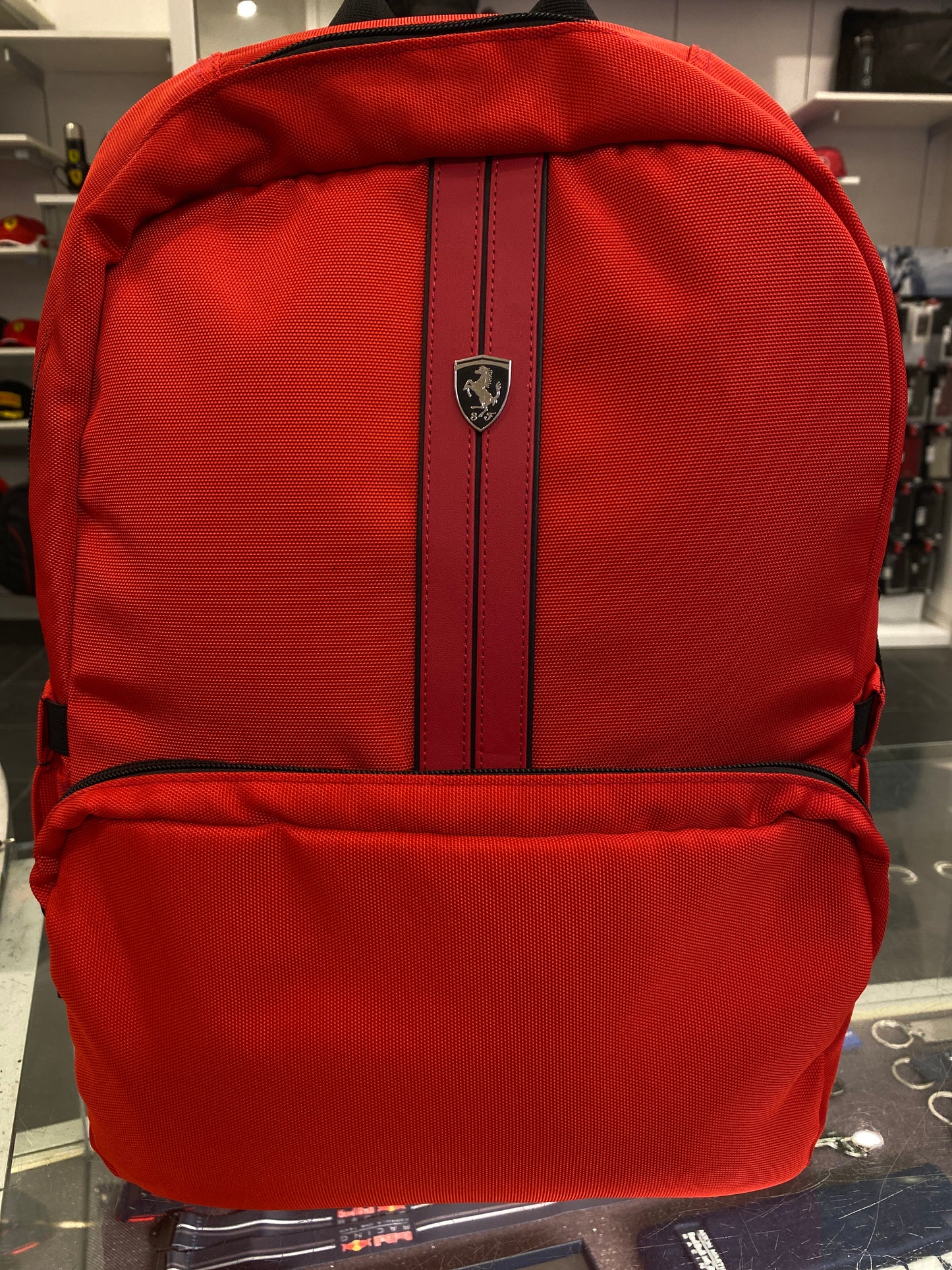 Scuderia Ferrari Leather CGM Black Piping Red Backpack