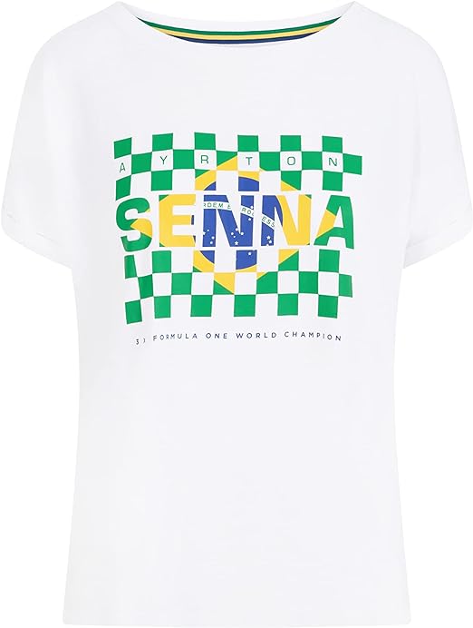 Ayrton Senna Women's Flag T-Shirt White-Fanwear