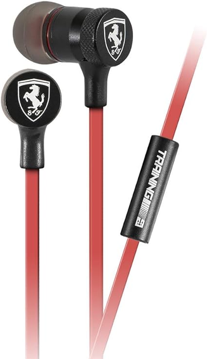 Ferrari Wired Headphones - Red with In-Line Remote and Microphone