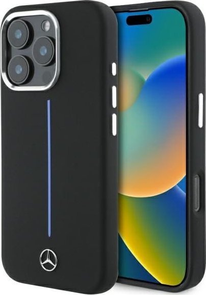 Mercedes-Benz iPhone 16 Pro MagSafe Hard Case - Silicone with Blue Stripe - Black