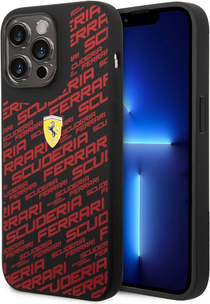 Ferrari iPhone 14 Pro Max Hard Case - Silicone All Over Scuderia Design - Red