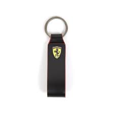 Scuderia Ferrari Leather Strap Black Keyring - Fanwear