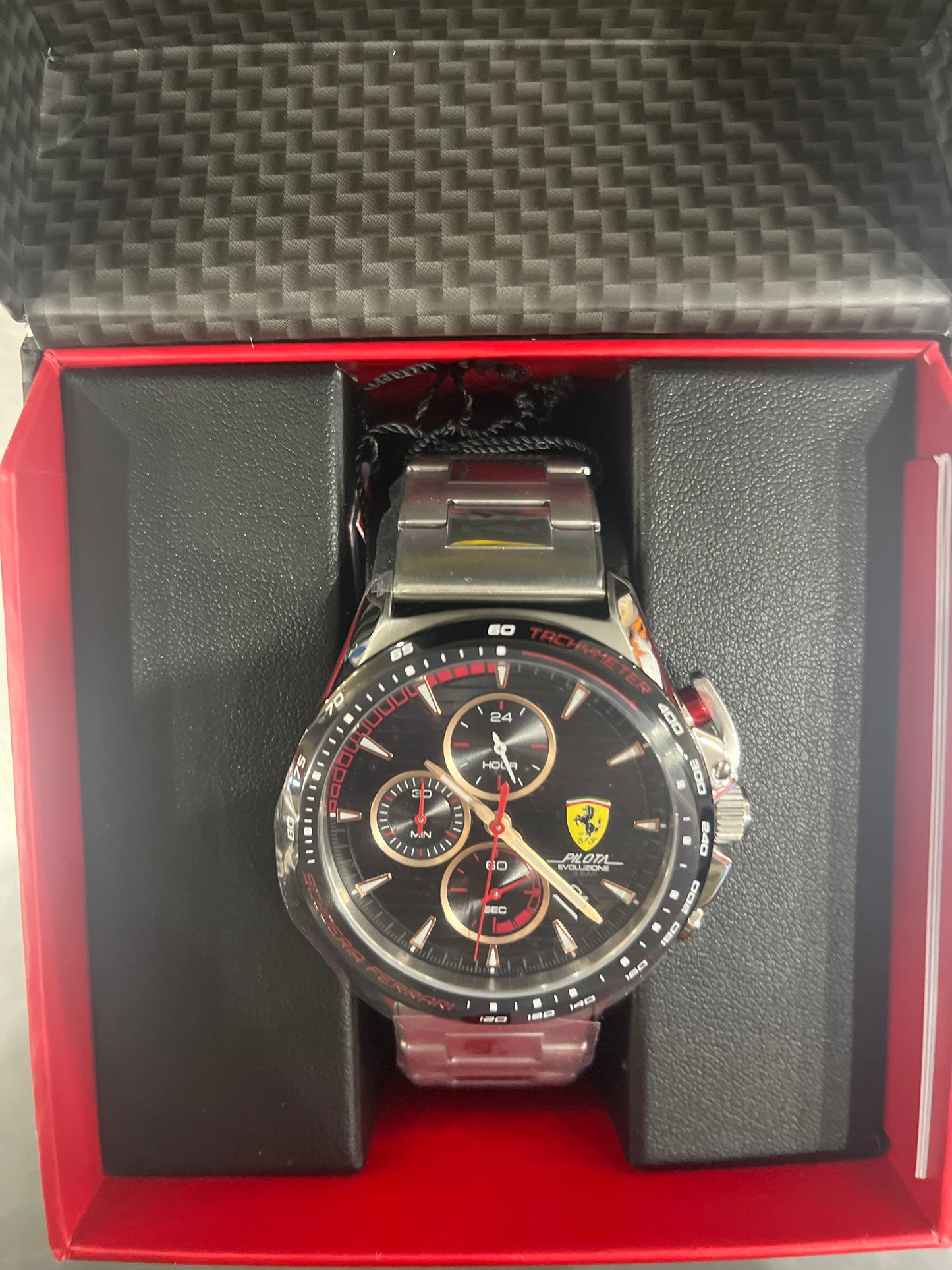 Scuderia Ferrari Watch Chrono Black Textured Ss Bracelet 44Mm