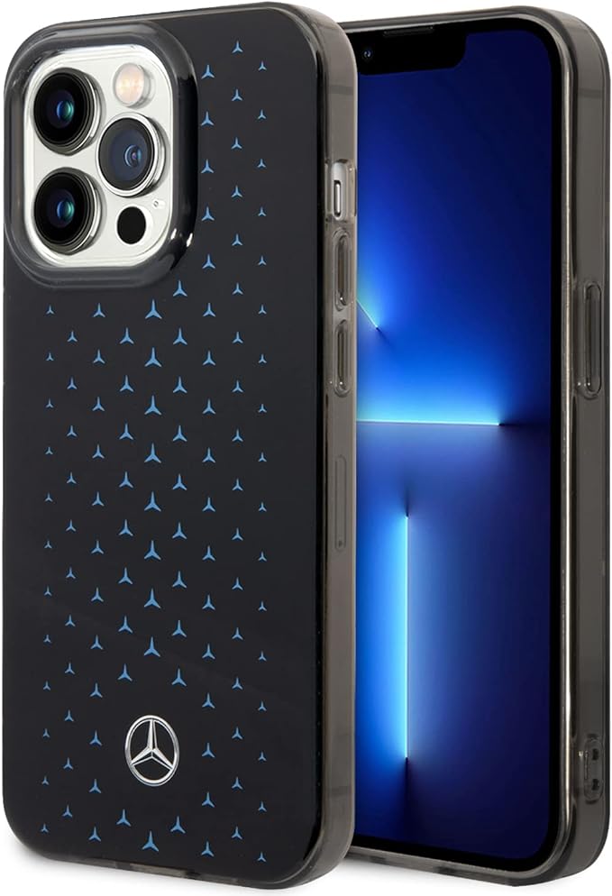 Mercedes-Benz iPhone 14 Pro Hard Case - Double Layer Gradient Star Geometry - Black Blue