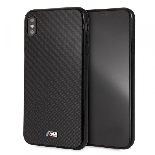 BMW iPhone XS Max Hard Case - Carbon Fiber with Metal Logo - Black