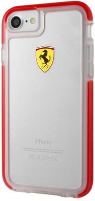 Ferrari iPhone 8 Plus Case - Glossy Transparent Shockproof with Red Side Racing Logo