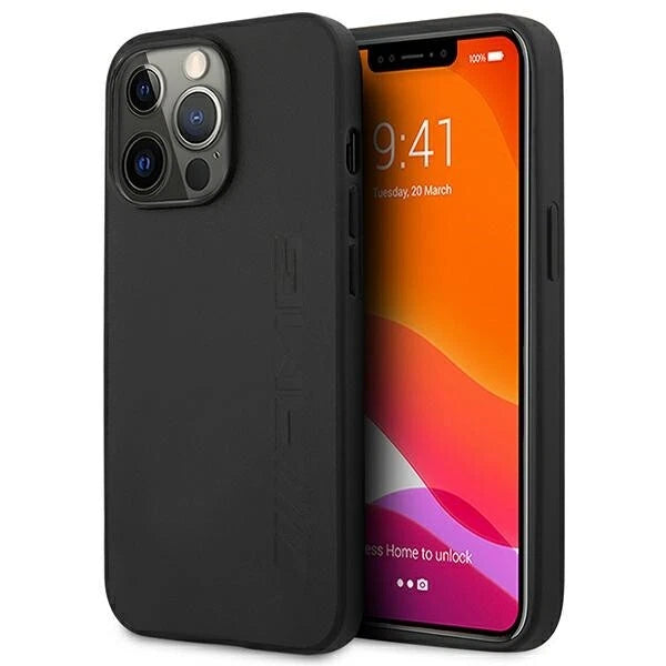 AMG iPhone 13 Pro Max Hard Case - Leather with Hot-Stamped Logo - Grey