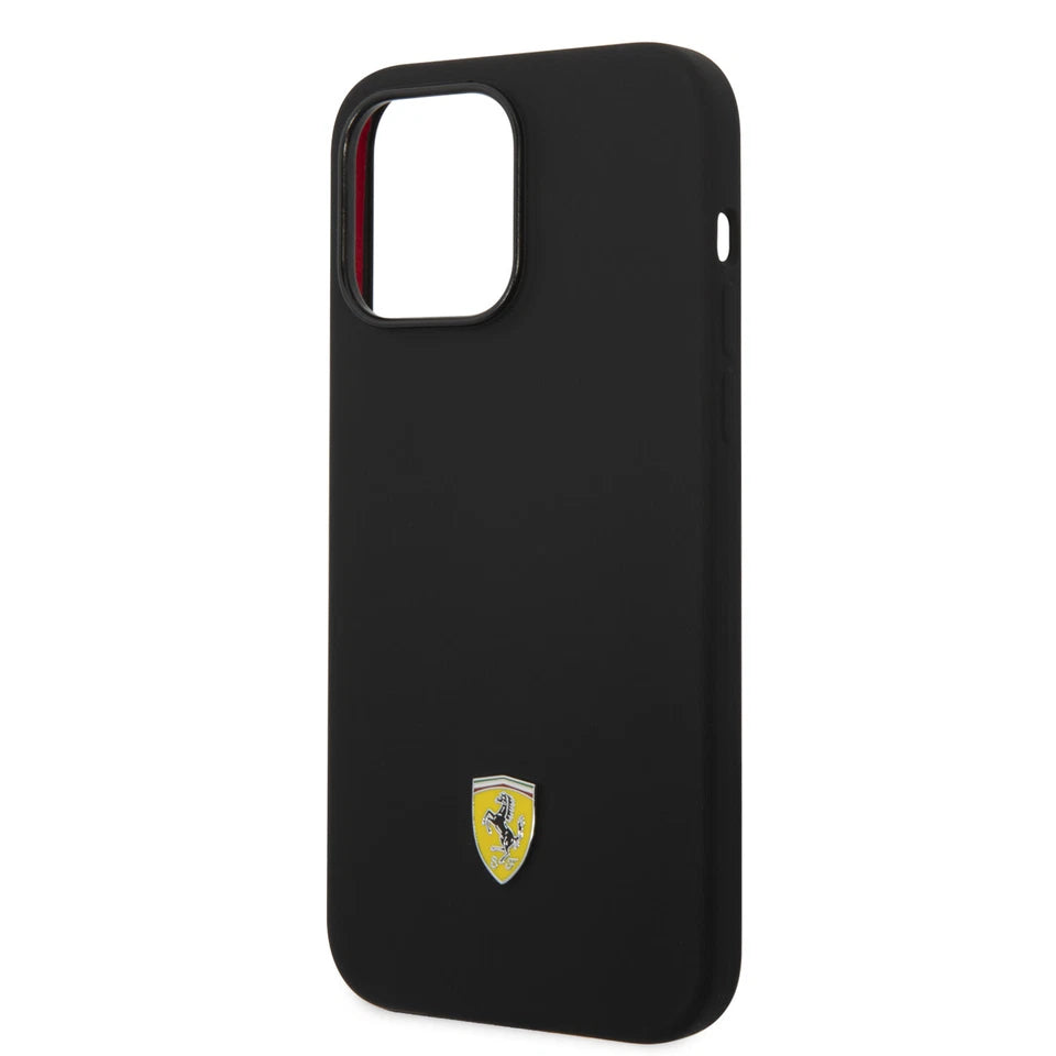 Ferrari iPhone 14 Pro Max Hard Case - Silicone with Metal Logo - Black