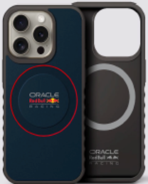 Red Bull Racing iPhone 16 MagSafe Case - Meshed PU Leather Wavy Design with Red Ring - Navy