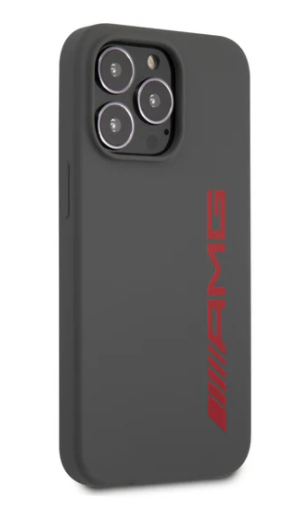 AMG iPhone 13 Hard Case - Silicone with Large Red Logo - Grey