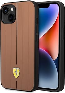 Ferrari iPhone 14 Hard Case - Leather with Hot-Stamped Line - Camel