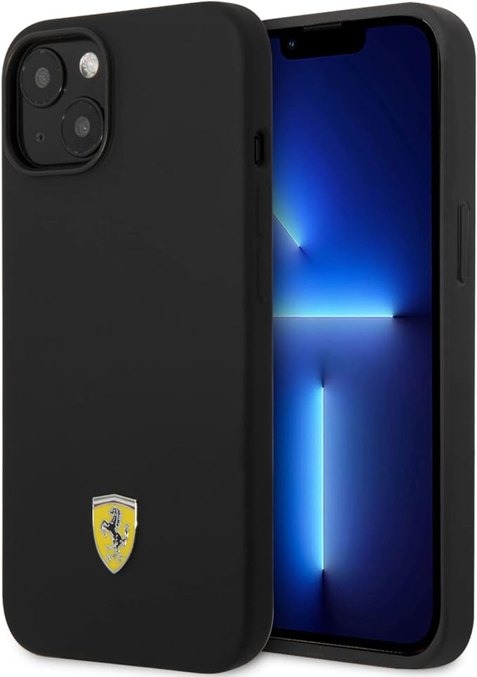 Ferrari iPhone 14 Hard Case - Silicone with Metal Logo - Black
