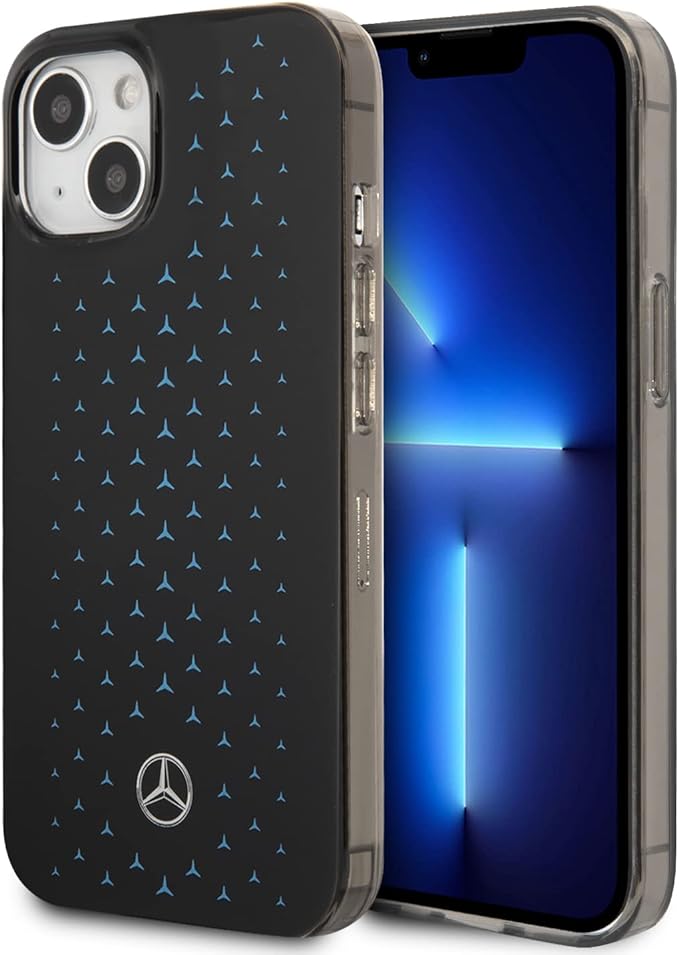 Mercedes-Benz iPhone 14 Hard Case - Double Layer Gradient Star Geometry - Black Blue